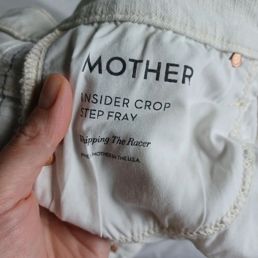 Mother Jeans The Insider Crop Step Fray in White with Black Stripes - Picture 12 of 16